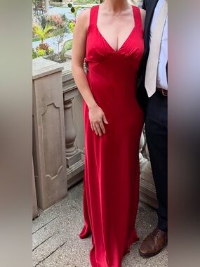 Birdy Grey Red Satin V-Neck Maxi Dress